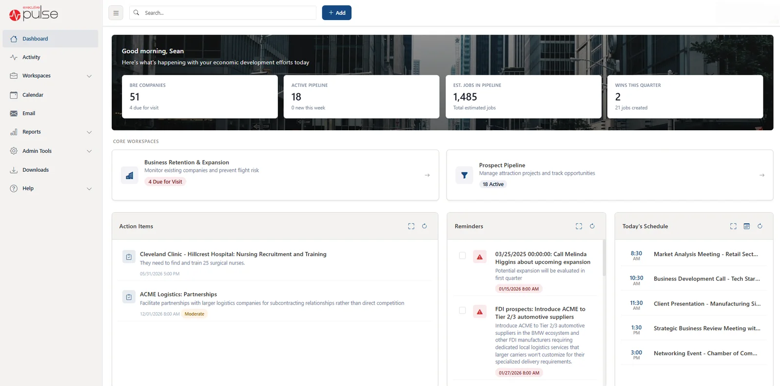 ExecutivePulse CRM data visualization dashboard